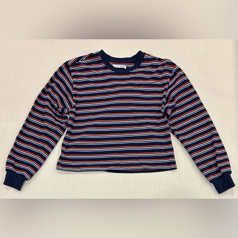 Reformation jeans long sleeve shirt cropped striped retro tomboy Sz XS